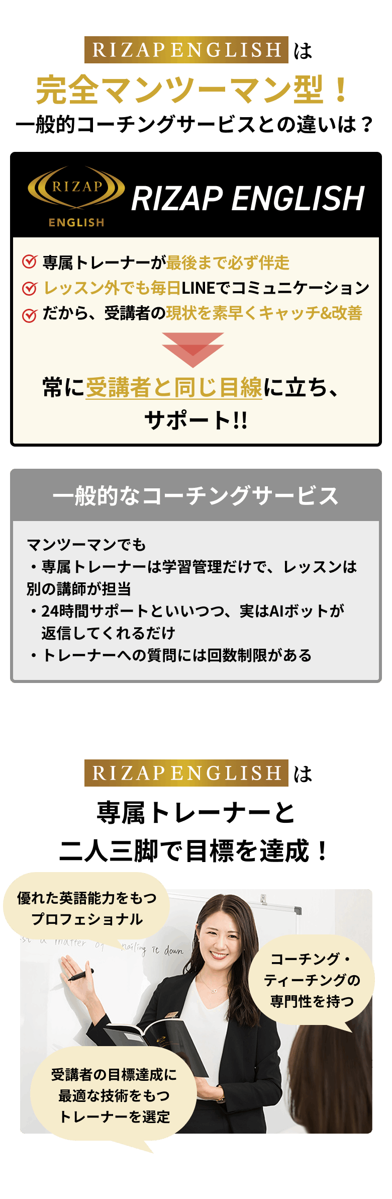 RIZAP ENGLISH は完全マンツーマン型！